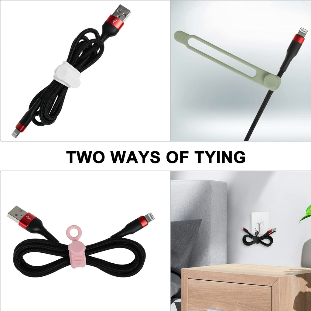 24Pcs Silicone Cable Ties, Cord Organizer Cable Management-Multi