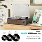 Seasonlife® Retro Vinyl Record Player with Stereo Speakers,Walnut Brown
