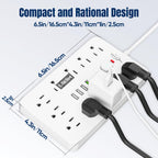 6 FT Flat Plug Surge Protector Power Strip,11 AC Outlets with 6 USB Ports