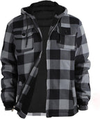 Lumberjack Mens Flannel Jackets Sherpa Lined Fleece Zip Up Winter Warm Workout Padded Plaid Sweatshirt with Hood