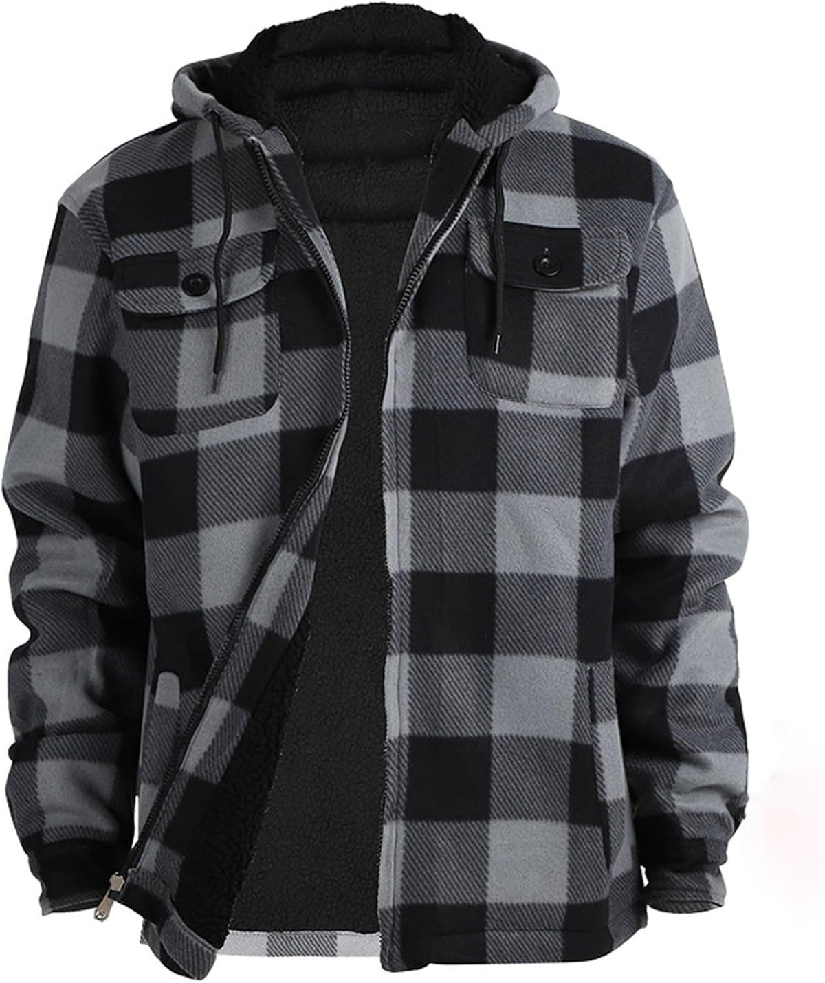 Lumberjack Mens Flannel Jackets Sherpa Lined Fleece Zip Up Winter Warm Workout Padded Plaid Sweatshirt with Hood