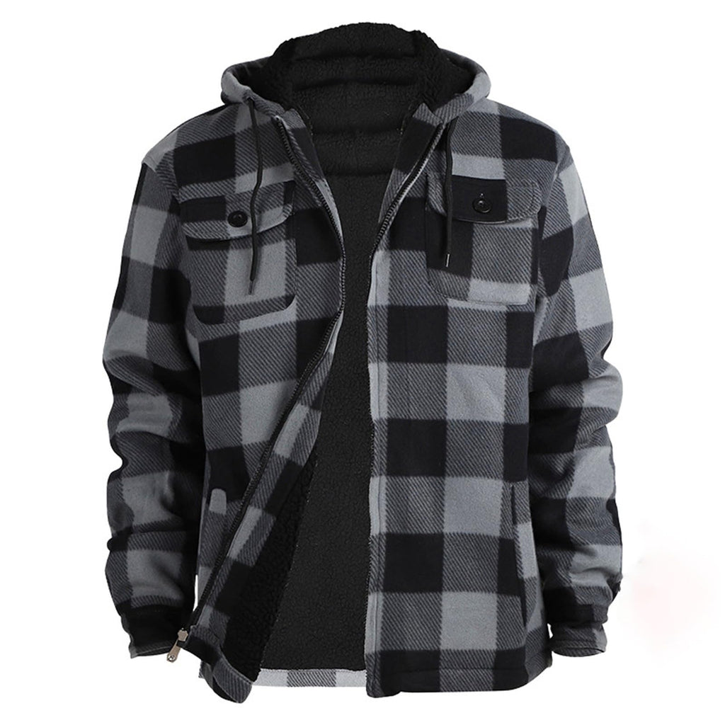 Lumberjack Mens Flannel Jackets Sherpa Lined Fleece Zip Up Winter Warm Workout Padded Plaid Sweatshirt with Hood