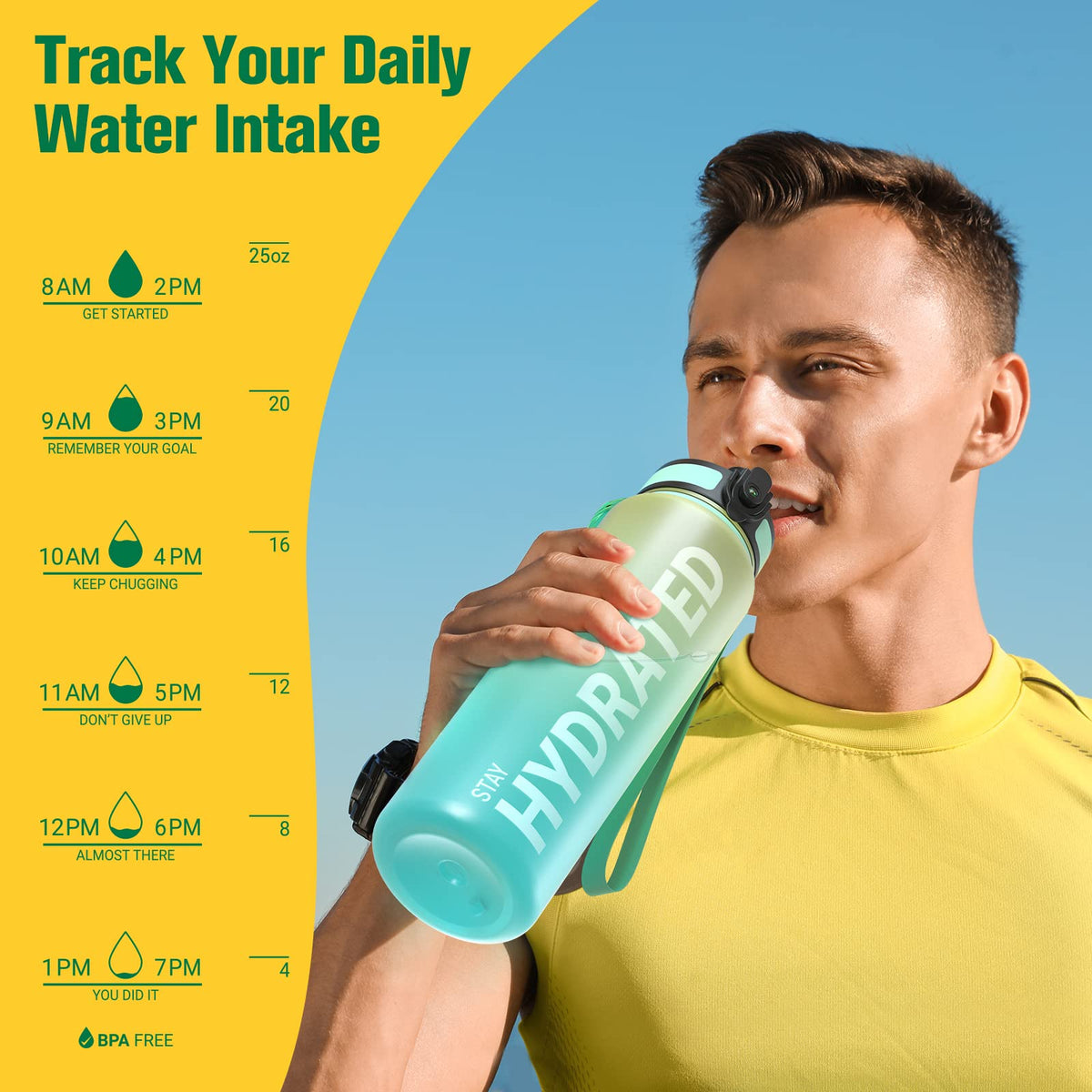 Sahara Sailor Water Bottle 1L, Leakproof Tritan Bottle with Time Marker