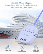 Travel Essentials, 22.5W/4.5A Flat Plug Power Strip, 6 Ft Extension Cord