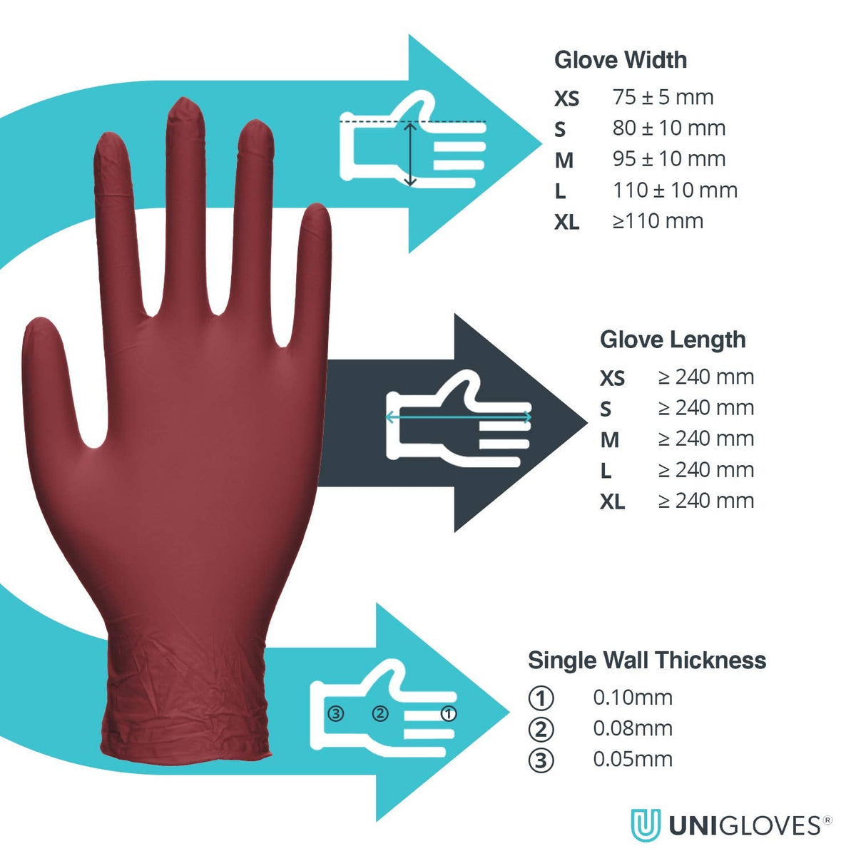UNIGLOVES Black Pearl Nitrile Examination Gloves - Multipurpose, Powder Free and Latex Free Disposable Gloves - Box of 100 Gloves, Black, Large (GP0034)