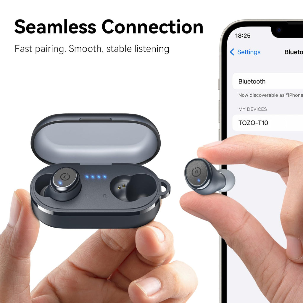 TOZO T10 Wireless Earbuds Powerful Bass Stereo Wireless Charging, APP, IPX8