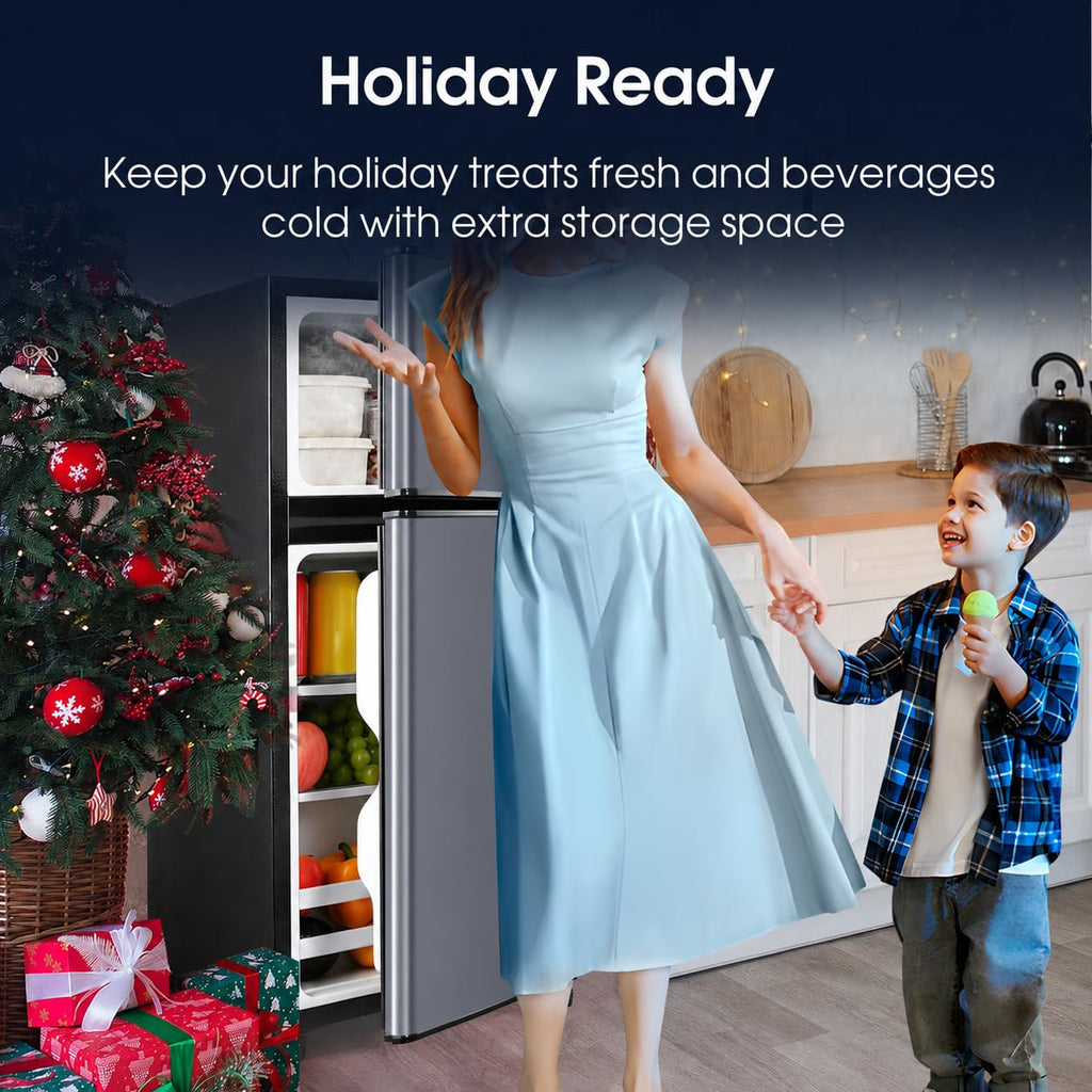 Anypro 4.0 Cu.Ft Fridge with Bottom Freezer, 2 Door Refrigerator with Drawer, 7 Level Temperatures and Adjustable Shelves for Bedroom, Dorm, Office, Apartment, Silver