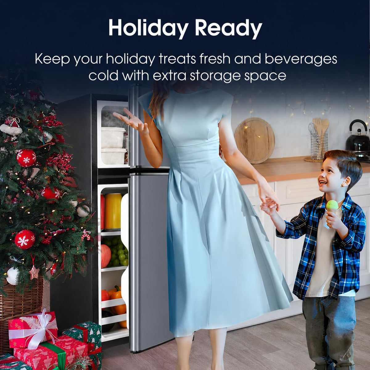 Anypro 4.0 Cu.Ft Fridge with Bottom Freezer, 2 Door Refrigerator with Drawer, 7 Level Temperatures and Adjustable Shelves for Bedroom, Dorm, Office, Apartment, Silver