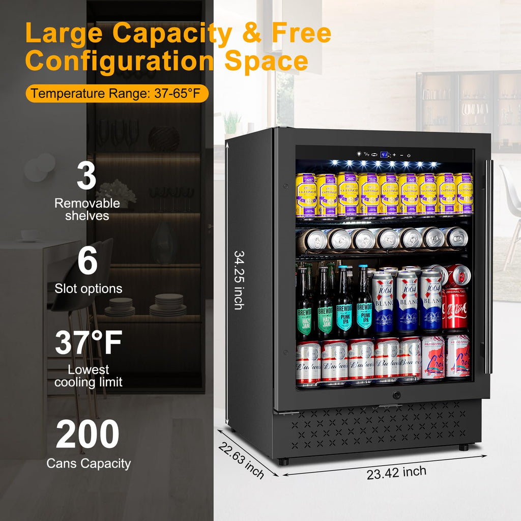 24" Dual Zone Wine and Beverage Refrigerator, Under Counter with Glass Door