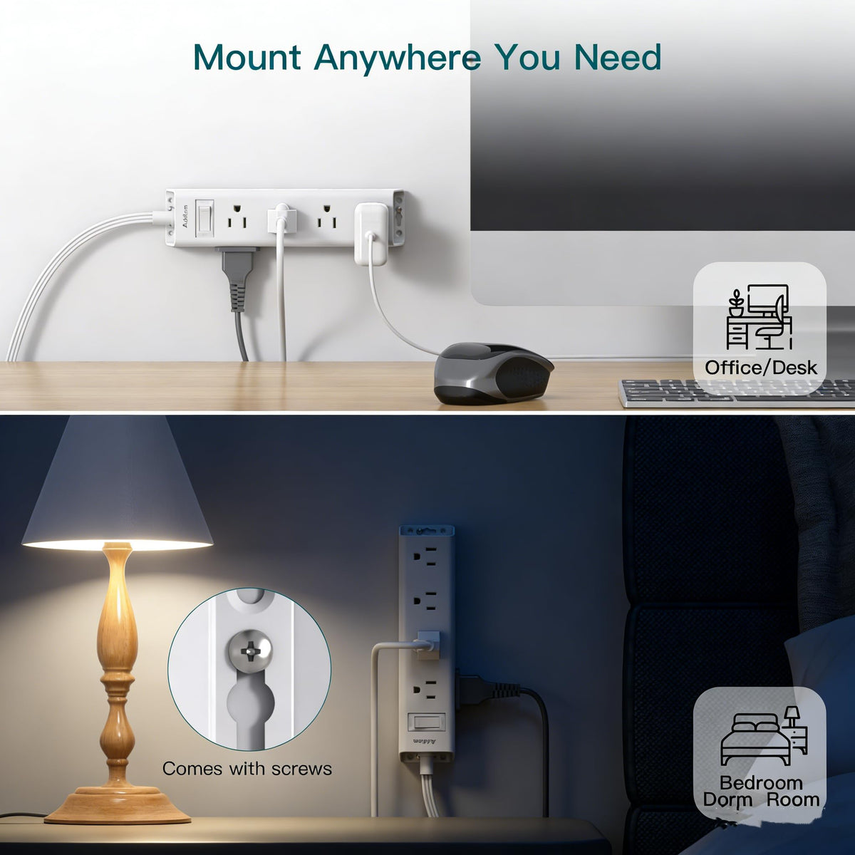 Flat Plug Power Strip, Ultra Thin Flat Extension Cord - 12 Outlets 3 Sides
