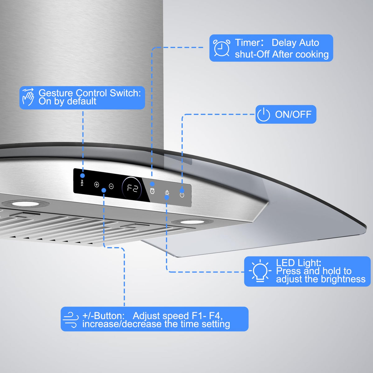 42 inch Range Hood Under Cabinet 1200 CFM Stainless Steel Stove Vent Hoods