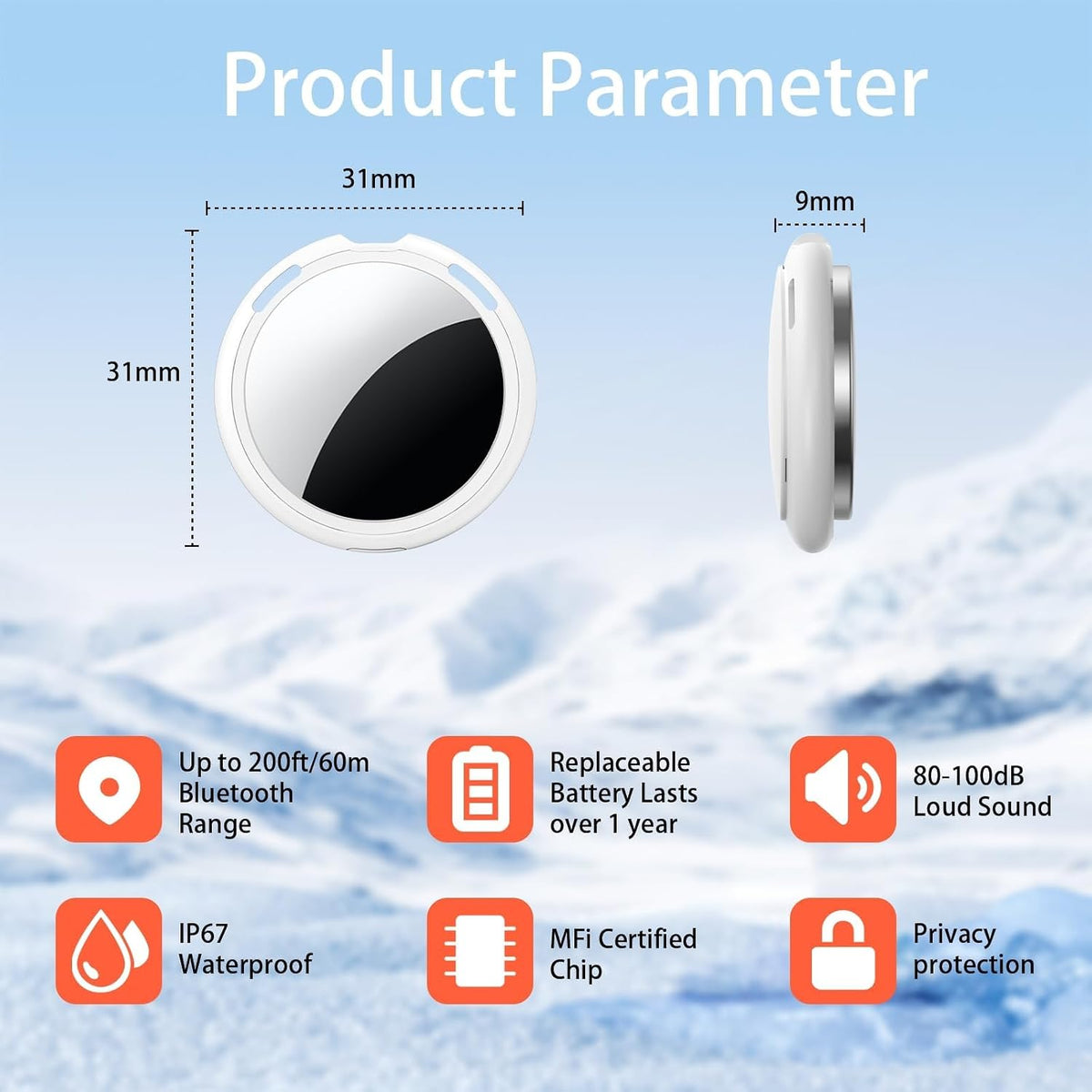 2 Pack Tracker Tags Finder Apple Find My MFi Certified Waterproof iOS Only
