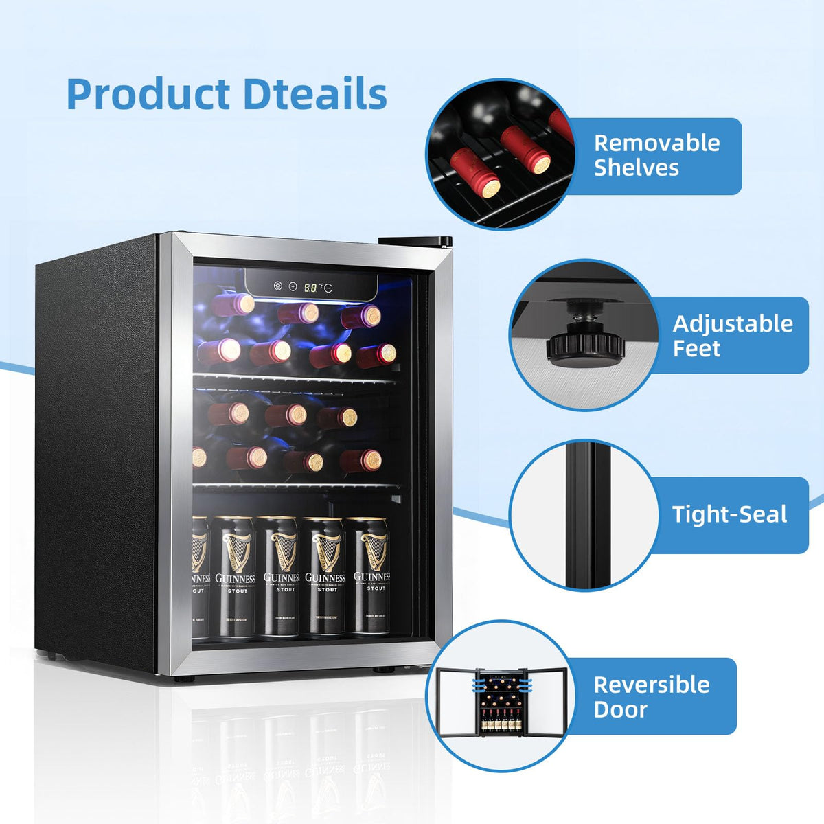 Antarctic Star 12 Bottle 48 Can Beverage Refrigerator Cooler - Mini Fridge Glass Door for Beer Soda Drinks or Wine,Freestanding Beverage Fridge for Home and Bar with Adjustable Shelving, 1.3 Cu. Ft.