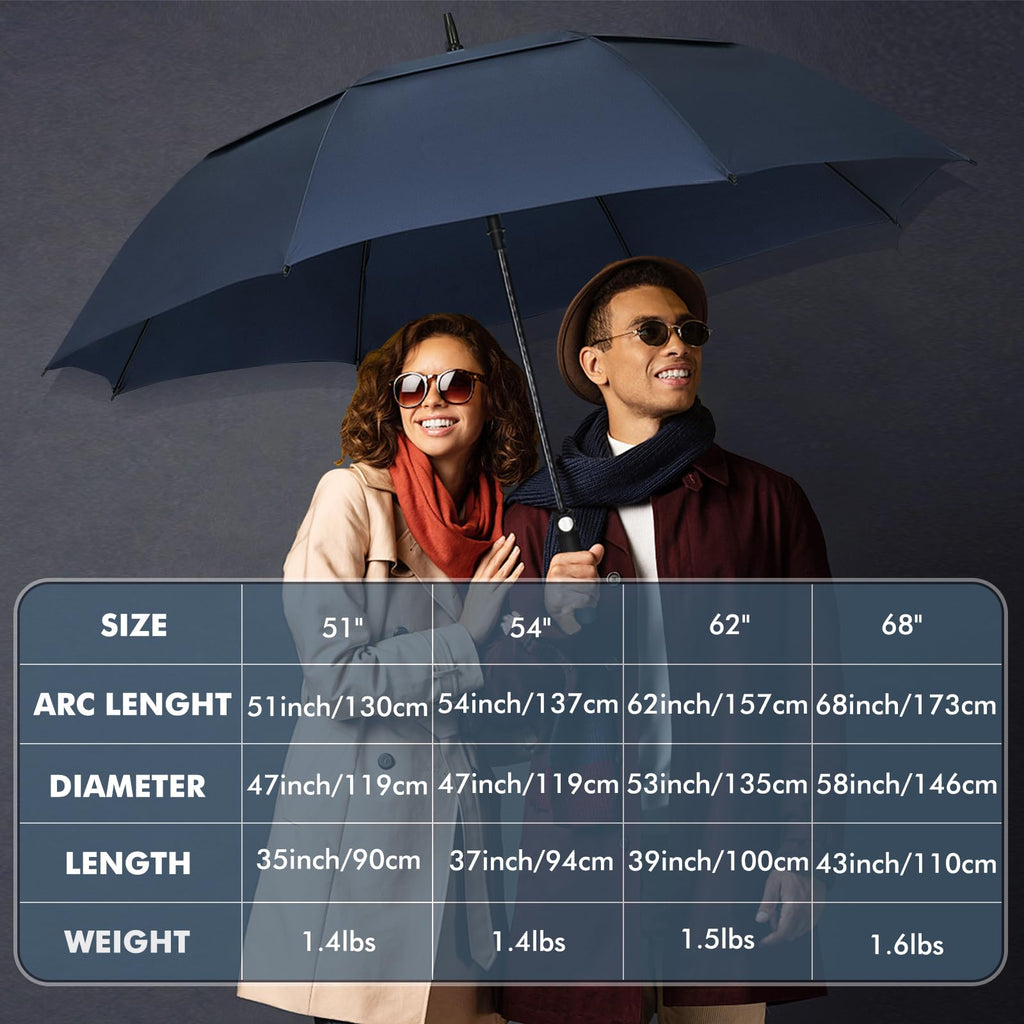 NINEMAX Large Golf Umbrella Windproof Strong 54/62/68 Inch,Extra Big Golf Umbrellas Automatic Open Double Canopy for Gents Women
