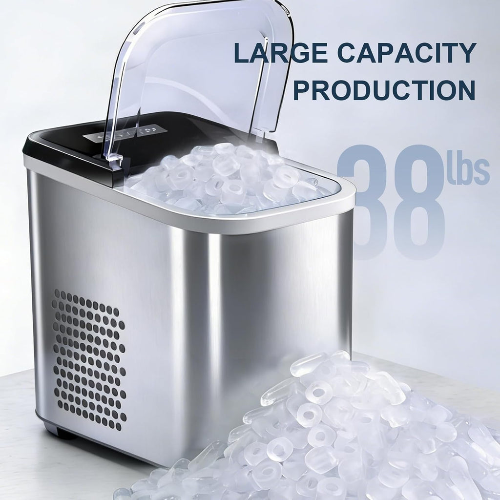 38lbs Per Day Countertop Ice Maker, 9 Ice Cubes in 3.5 Minutes, Self-Cleaning Portable Ice Machine with 2 Bullet Sizes for Kitchen, Camping, RV, and Party
