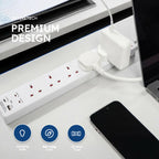 DESIRETECH White Electric Extension Lead - 6 Gang, 1 Metre Cable with UK Plug & 3 Pin Socket - Wall Mountable & Multi Socket Mains Strip for Home, Bedroom, Kitchen, & Office (1 Pack)