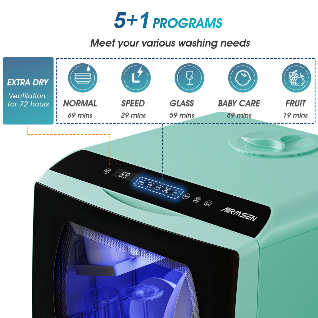 AIRMSEN Portable Countertop Dishwasher, No Hookup Needed