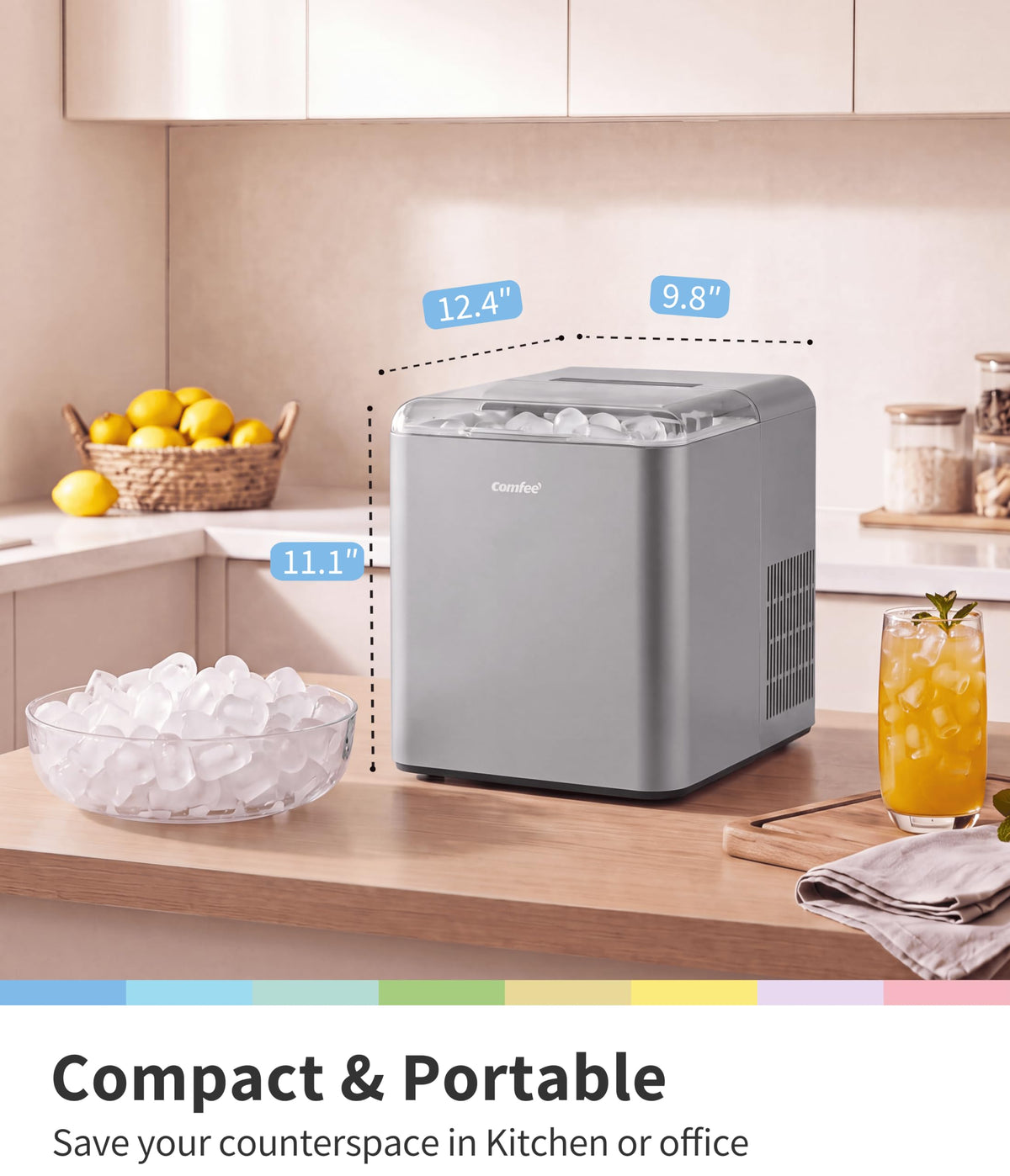 Comfee 33lbs Countertop Bullet Ice Maker, Self-Cleaning, with Ice Scoop