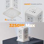 TESSAN 8 Way Black Tower Extension Lead 2M with 4 USB Slots (2 USB C)