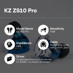 Linsoul KZ ZS10 Pro, 4BA+1DD 5 Driver in Ear Monitor, HiFi Wired Earbuds, Gaming Earbuds, Hybrid IEM Earphones with Stainless Steel Faceplate, Detachable Cable for Musician(with Mic, Dark Black)