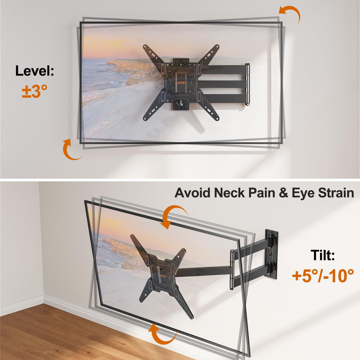 ELIVED Full Motion TV Wall Mount for 26-60" TVs, Max VESA 400x400, 77 lbs.