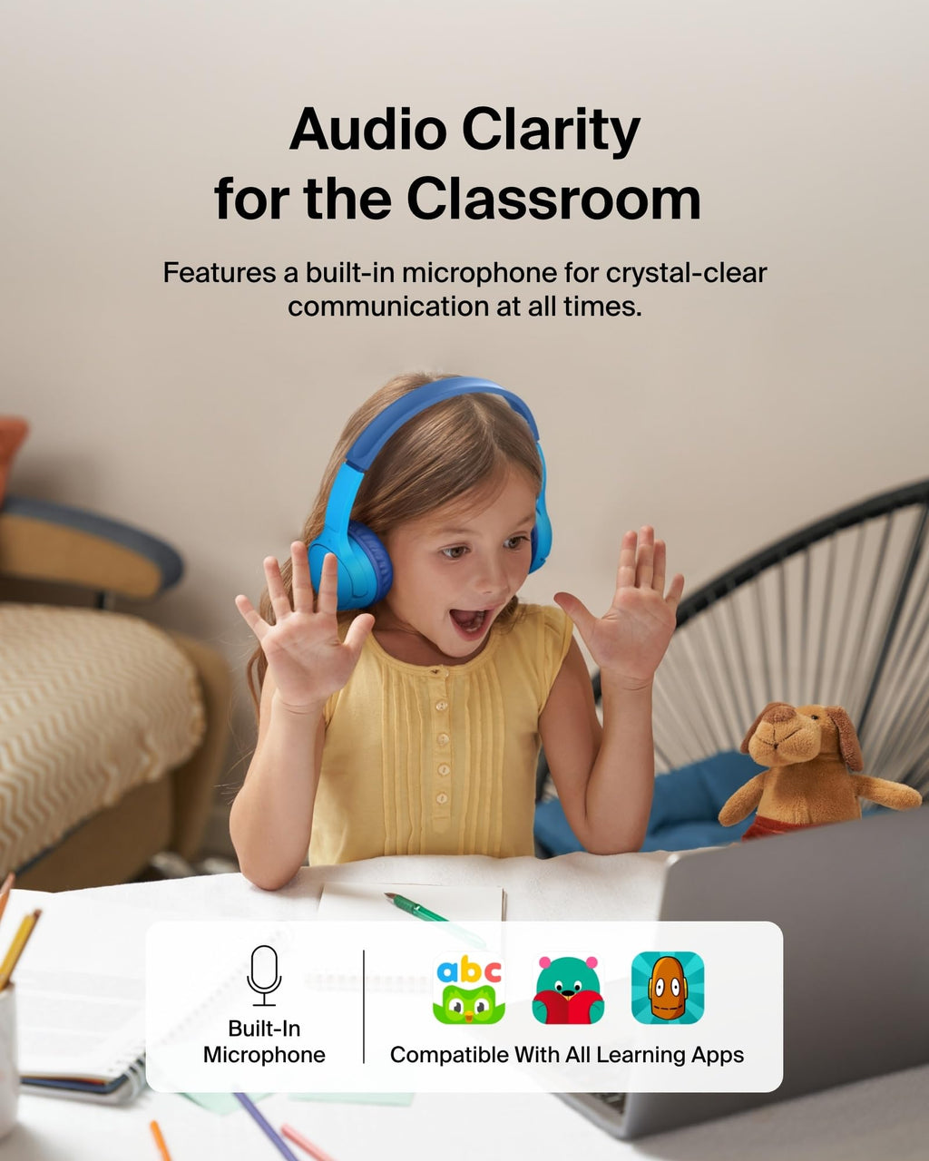 Belkin SoundForm Mini Kids Headphones, Wireless & Wired, 30H Playtime, Case