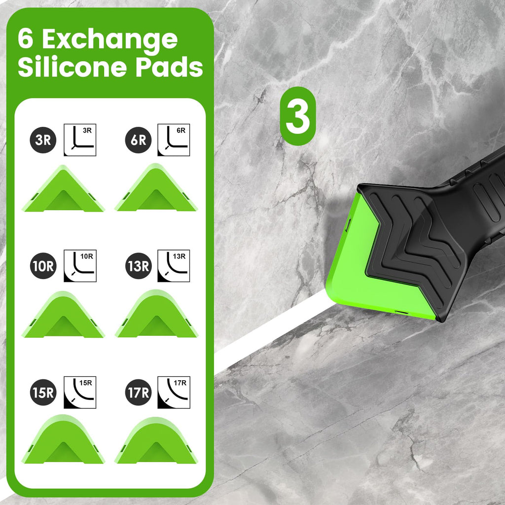 Caulking Tool 5 in 1 Silicone Caulking Grout Removal Sealant Finishing Tool with Grout Scraper, 6 Exchange Silicone Pads, Adhesive Residue Scraper Seam Repair Kit for Kitchen Bathroom White