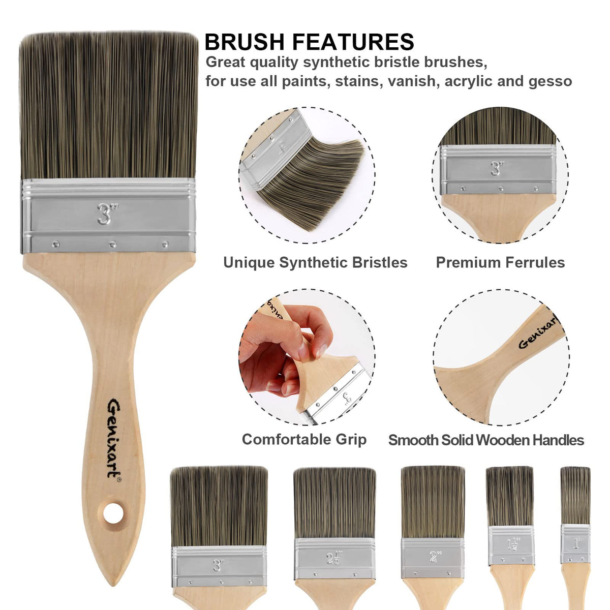 Genixart Double Thick Chip Paint Brush, Wood Stain Brush for Fence, 4 Inch