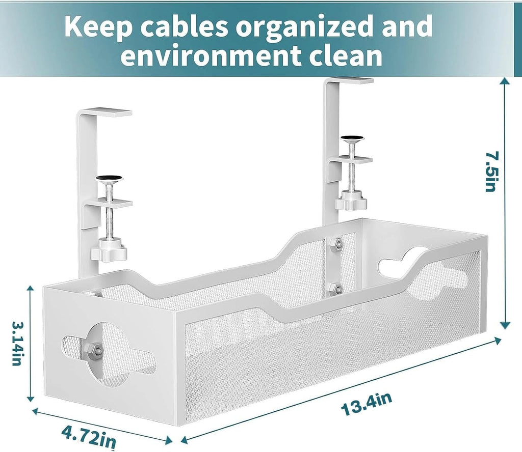 Under Desk Cable Management Tray 2 Pack, No Drill Cable Organizer With Clamp for Standing Desk, Easy to Install Cord Management System, No Damage Wire Organizer