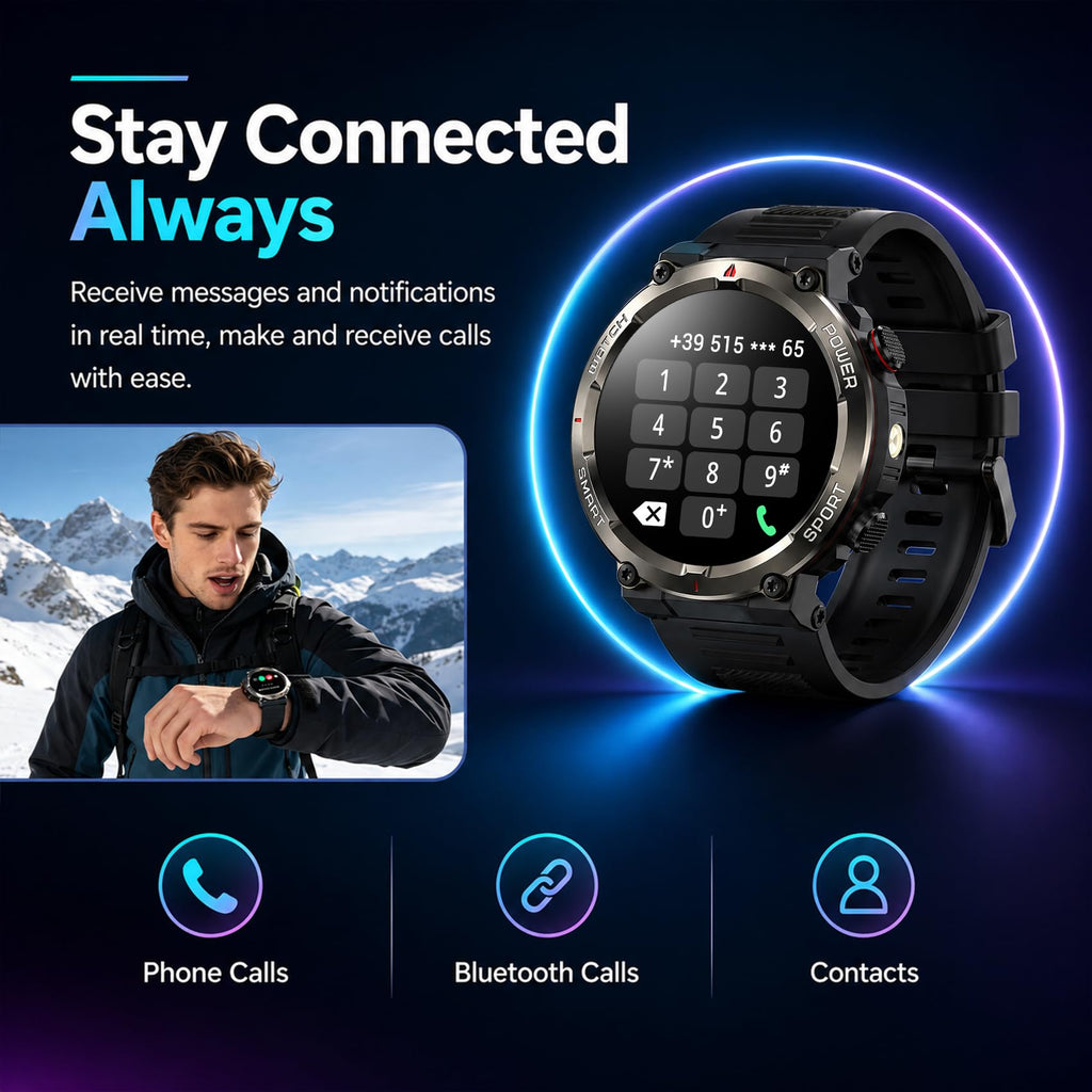 Blackview Military Smart Watch for Men (Answer/Make Calls), 1.45" Fitness Tracker with 100-Day Battery/Flashlight/Compass/Heart Rate/SpO2/Sleep, 150+ Sports IP68 Waterproof Smartwatch for iOS Android