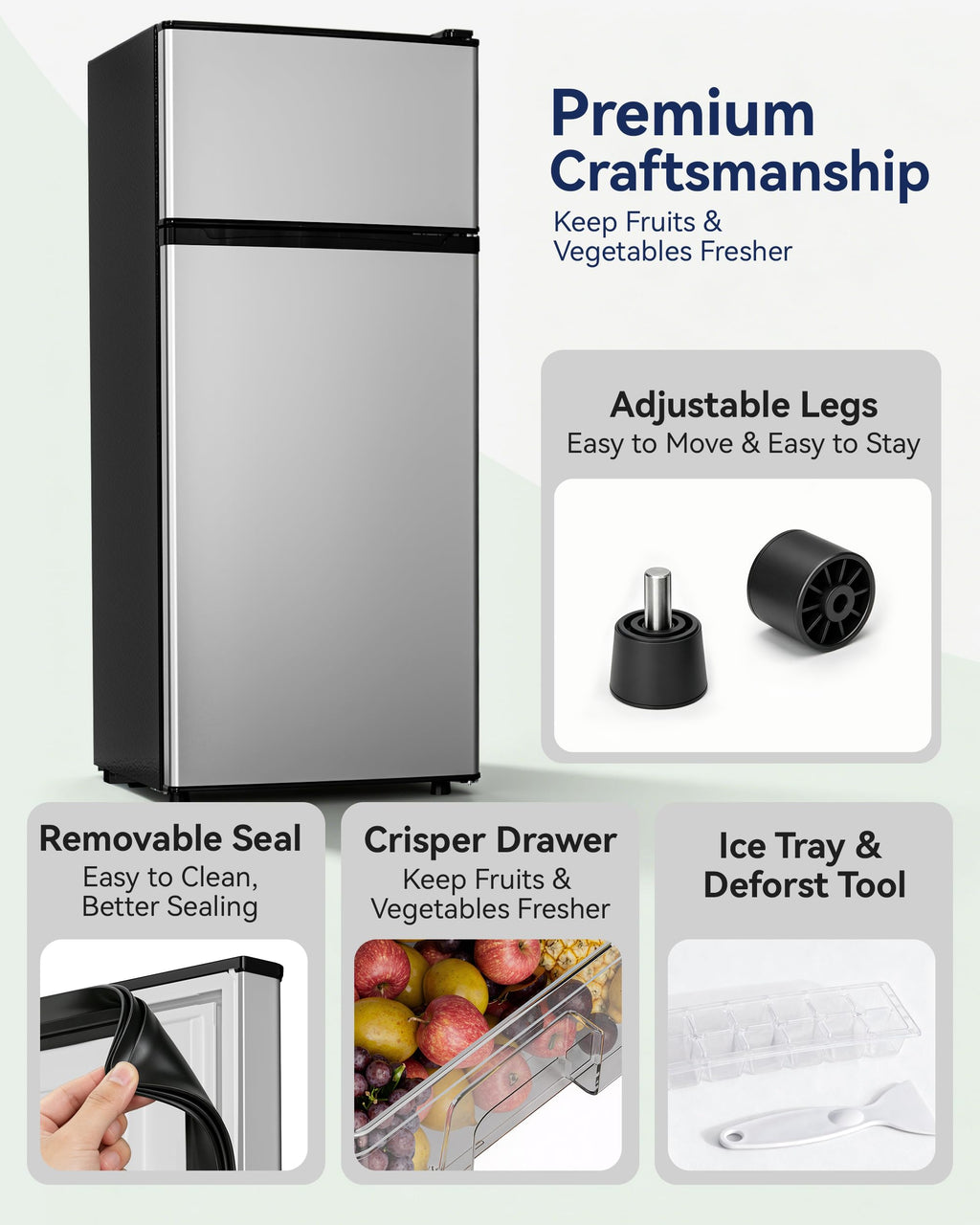Manastin 4.5cf Mini Fridge for Dorm/Office Quiet 2-Door Adjustable