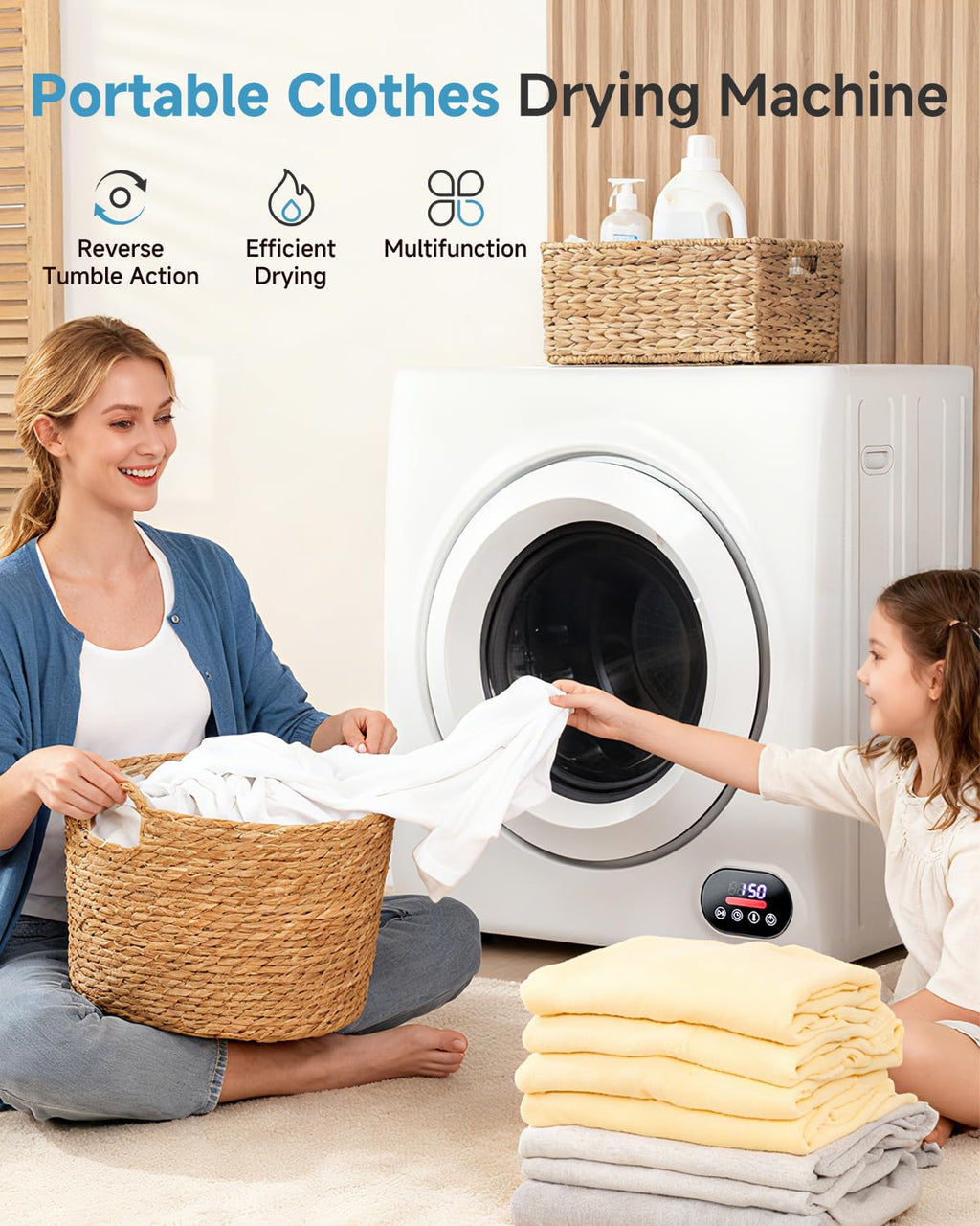 Feelfunn 850W Portable Clothes Dryer with 4 Automatic Drying Modes