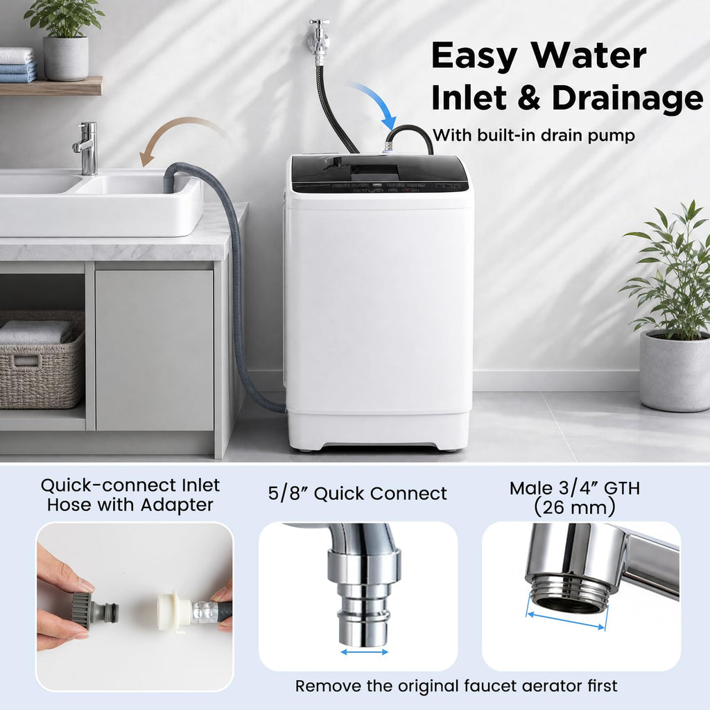 COSTWAY 8.8LBS Portable Washing Machine, Full-Automatic w/Drain Pump, White