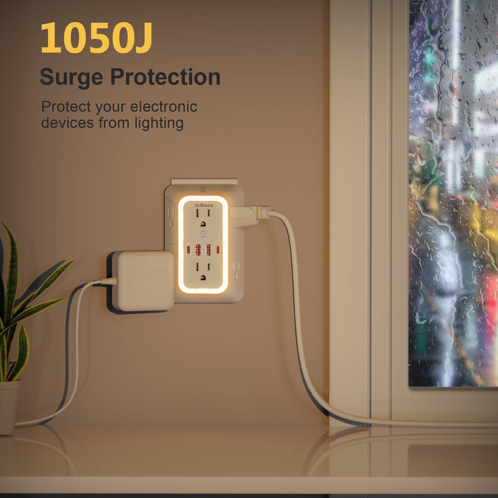 3 Pack Surge Protector Outlet Extender, 6 Outlet Splitter with 4 USB Ports (2 USB C), Multi Plug Wall Outlet 1050J Power Strip, USB Wall Charger for Home Office Kitchen Travel-ETL