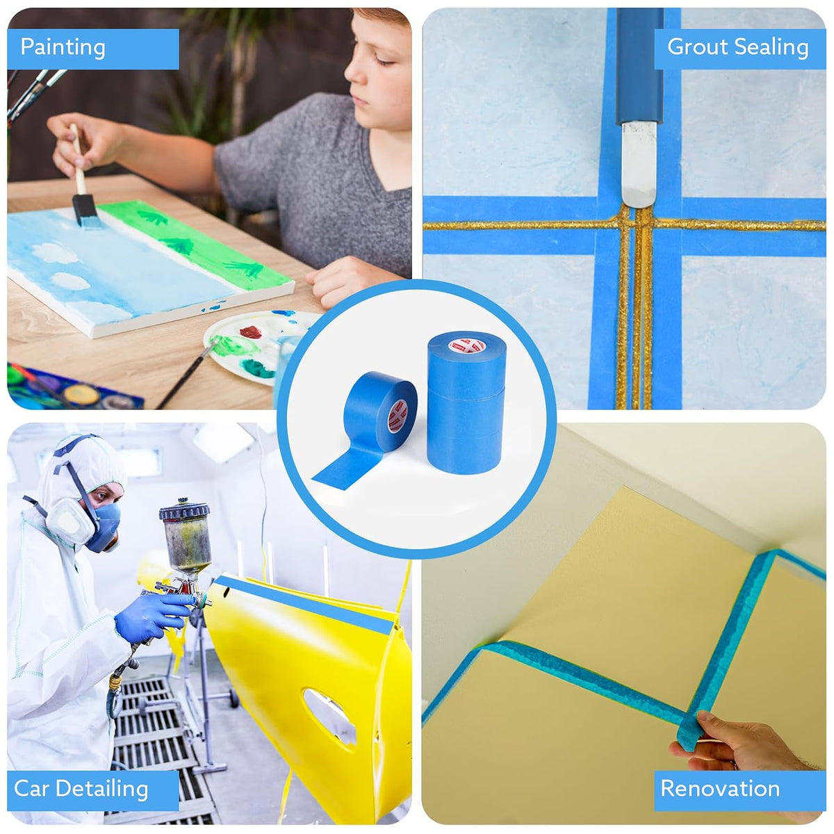 5 Rolls Painters Tape Blue, 36mm x 50m, UV & Heat Resistant