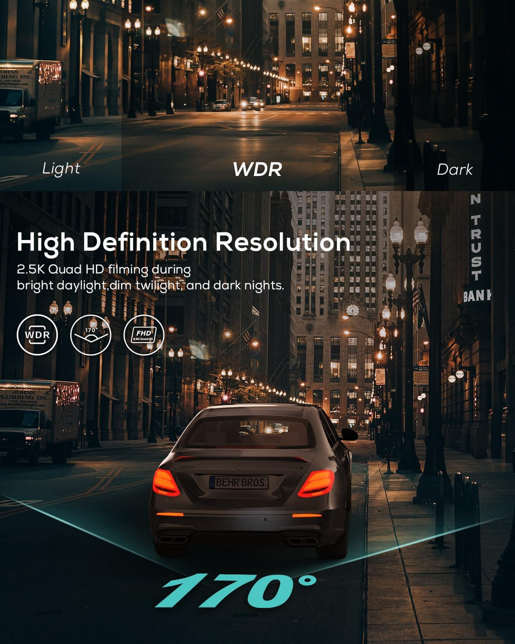 iZEEKER GD100 2.5K Dash Cam Front, 32GB Card, 3-Inch IPS, WDR Night Vision