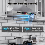 Range Hood 30 Inch, 900 CFM Wall Mount Range Hood with Voice, Gesture & Touch Control, Stainless Steel Kitchen Vent Hood with 4-Speed Fan, Adjustable LED Lights, Ducted/Ductless Convertible