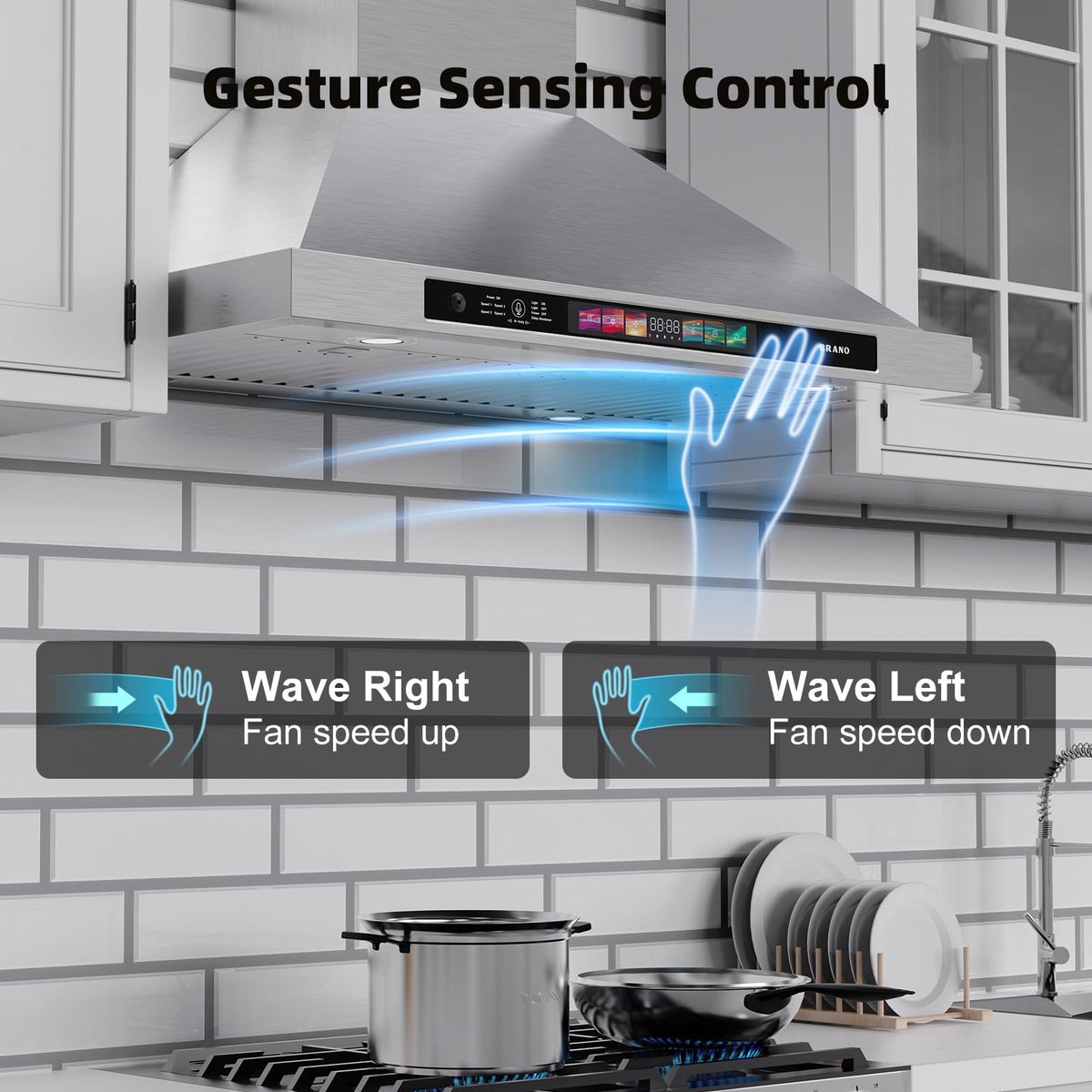 Range Hood 30 Inch, 900 CFM Wall Mount Range Hood with Voice, Gesture & Touch Control, Stainless Steel Kitchen Vent Hood with 4-Speed Fan, Adjustable LED Lights, Ducted/Ductless Convertible