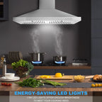 Tieasy Wall Mount Range Hood 30 inch with Ducted/Ductless Convertible Duct, Stainless Steel Chimney-Style Over Stove Vent Hood with LED Light, 3 Speed Exhaust Fan, 450 CFM