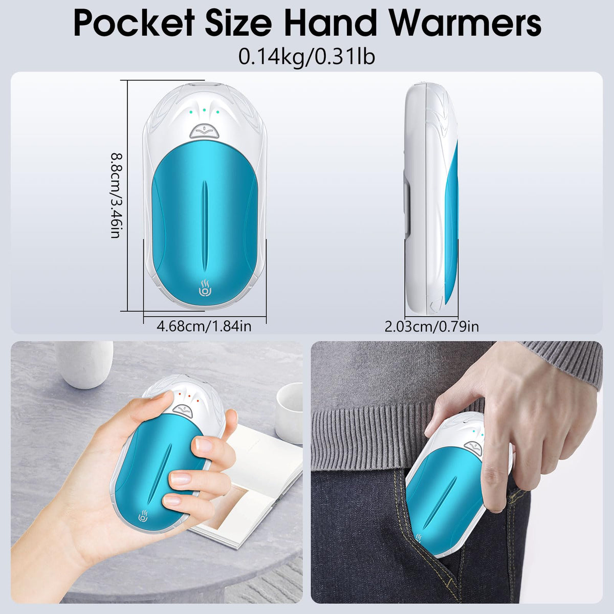 2-Pack Hand Warmer Rechargeable 6000mAh OUTJUT Portable Pocket Warmer Adjustable Heating Modes，USB Electric Split Rechargeable Hand Warmer Suitable for Outdoor Sports, Camping, for Reno Patients