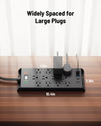 Surge Protector Power Strip 4800J, LeZone 10Ft Long Extension Cord Flat Plug, 20 Outlets 8 USB Ports(4 USB-C), Wall Mountable, Desk Charging Station, Black