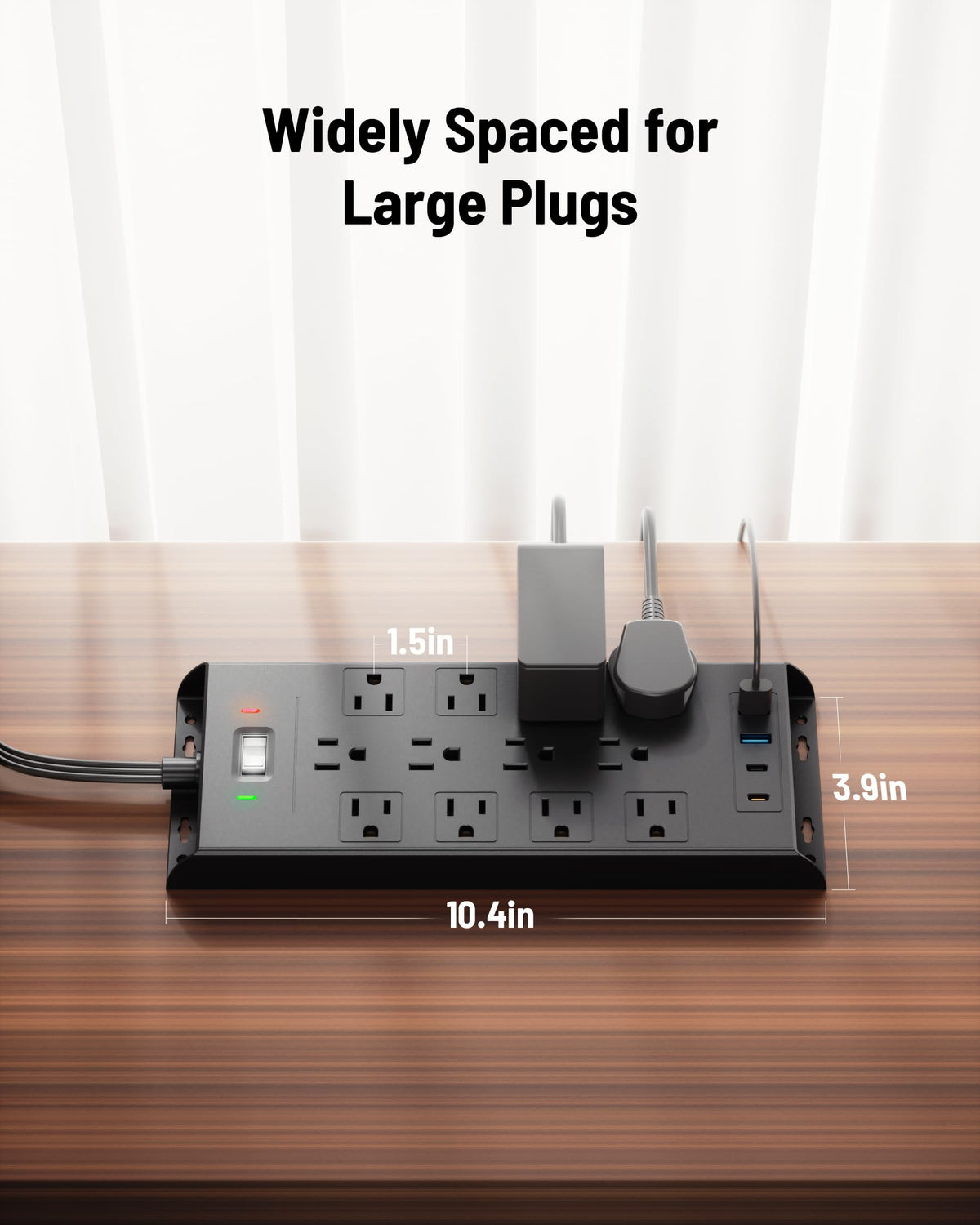 Surge Protector Power Strip 4800J, LeZone 10Ft Long Extension Cord Flat Plug, 20 Outlets 8 USB Ports(4 USB-C), Wall Mountable, Desk Charging Station, Black