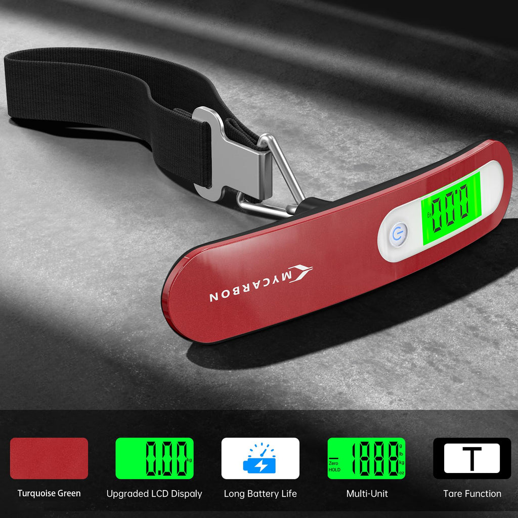 MYCARBON Luggage Scale Portable Digital Weight Scale for Travel Suitcase with Tare Function 110 Lb/ 50Kg Capacity (Silver)