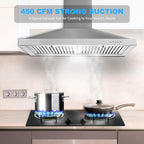 Tieasy Wall Mount Range Hood 30 inch with Ducted/Ductless Convertible Duct, Stainless Steel Chimney-Style Over Stove Vent Hood with LED Light, 3 Speed Exhaust Fan, 450 CFM