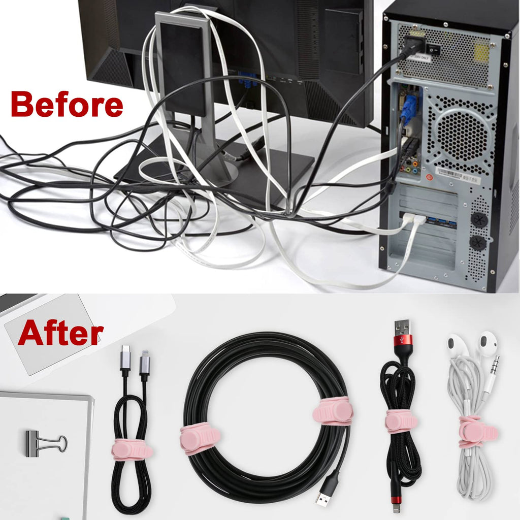 24Pcs Silicone Cable Ties, Cord Organizer Cable Management-Multi