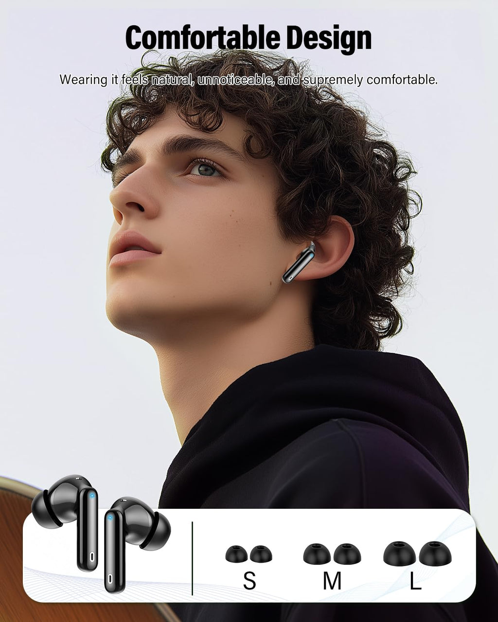 Wireless Earbuds, Bluetooth 5.4 Headphones Bass Stereo/Clear Calls, White