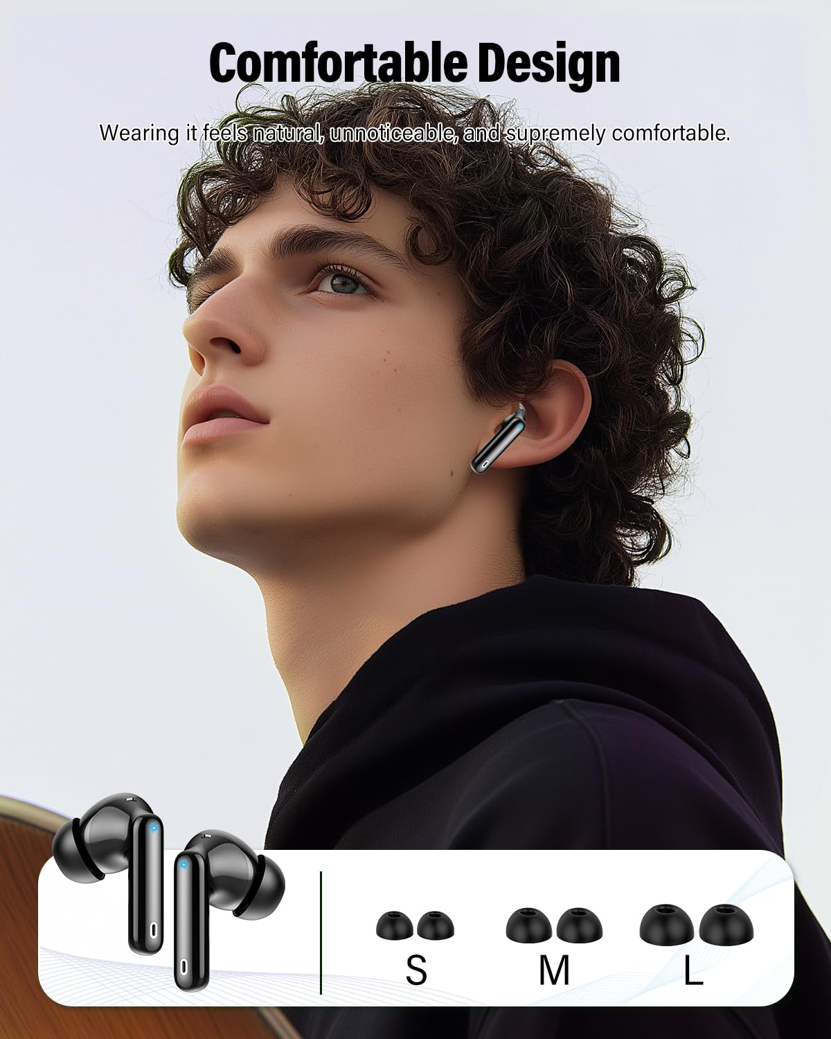 Wireless Earbuds, Bluetooth 5.4 Headphones Bass Stereo/Clear Calls, White