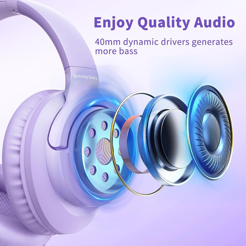 Botesty Sound Headphones Wired with Mic for School, 3.5mm Plug in, Purple
