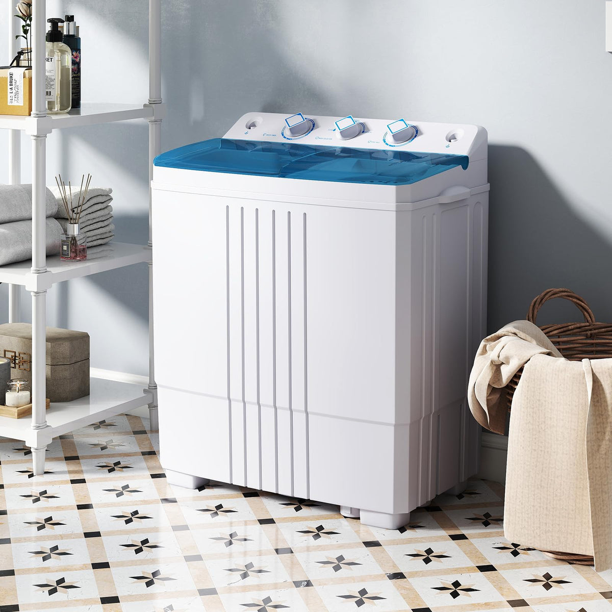 Giantex Portable Washing Machine, 20lbs Capacity, 12lbs Washer and 8lbs Spinner, Compact for Apartment RV, Gray & White, GX20313-PE