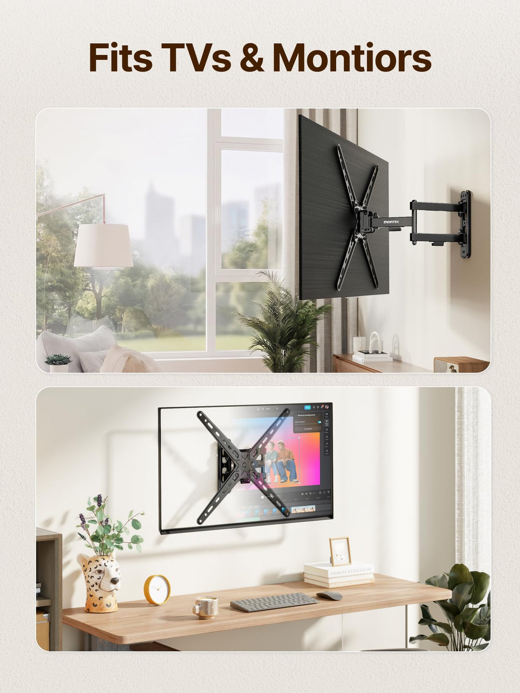 monTEK Full Motion Small TV Wall Mount for 13-43 Inch TVs up to 44 lb